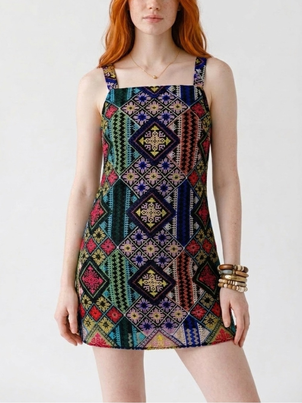 FATE embroidered patchwork multi-colored mini dress Size L